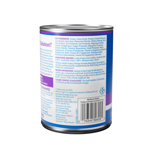 Wellness Simple Grain Free Turkey & Potato back packaging