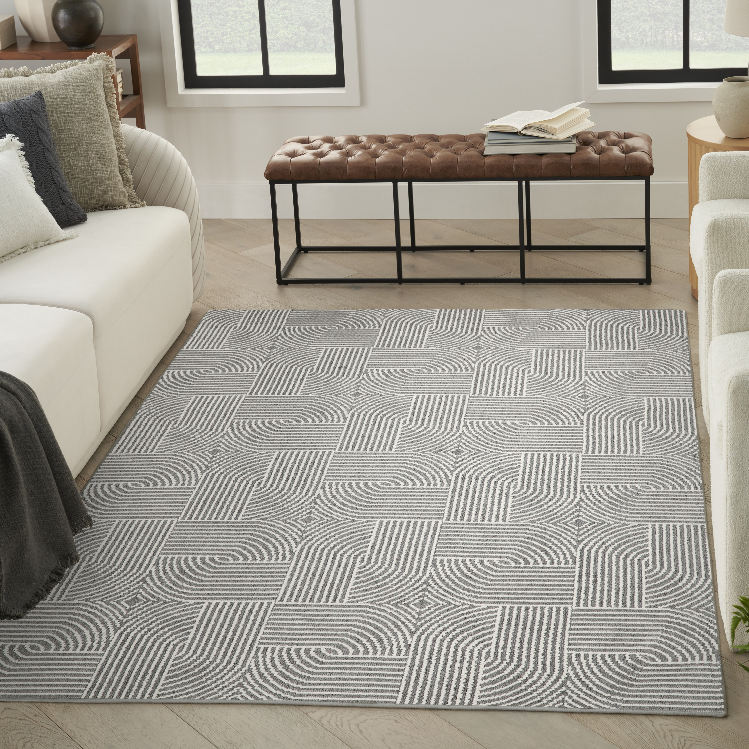 Nourison Natural Texture 7'10" x 9'10" Charcoal Ivory Modern Indoor Rug