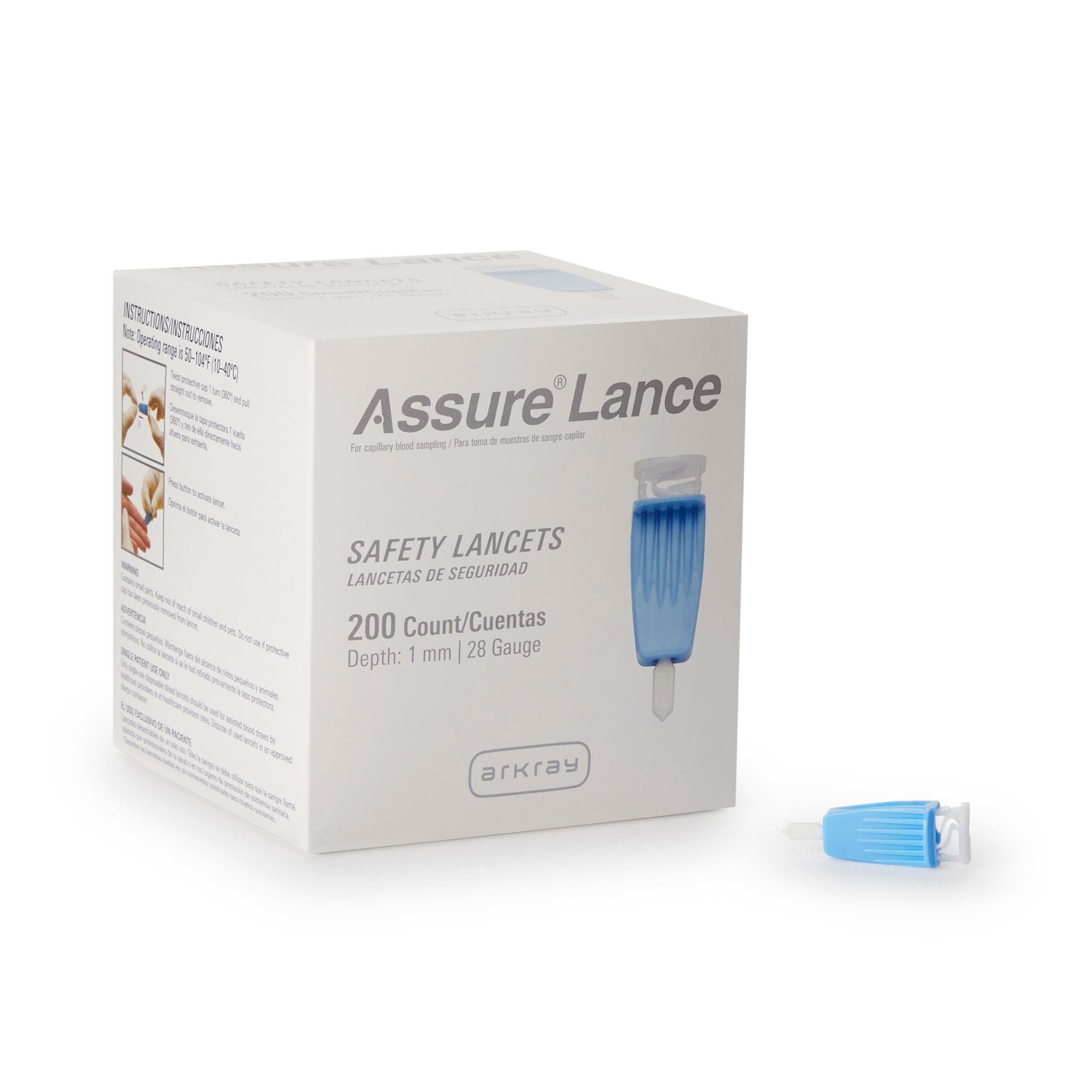 Assure® Lance Safety Lancet, 28 gauge, 1 mm Depth, Light Blue