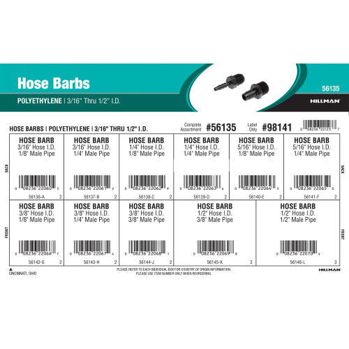 Polyethylene Hose Barbs Assortment (3/16