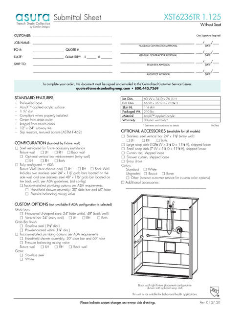 Spec Sheet — Cd Shower Spec Sheet Asura Xst 6236 Tr 1 125 No Seat
