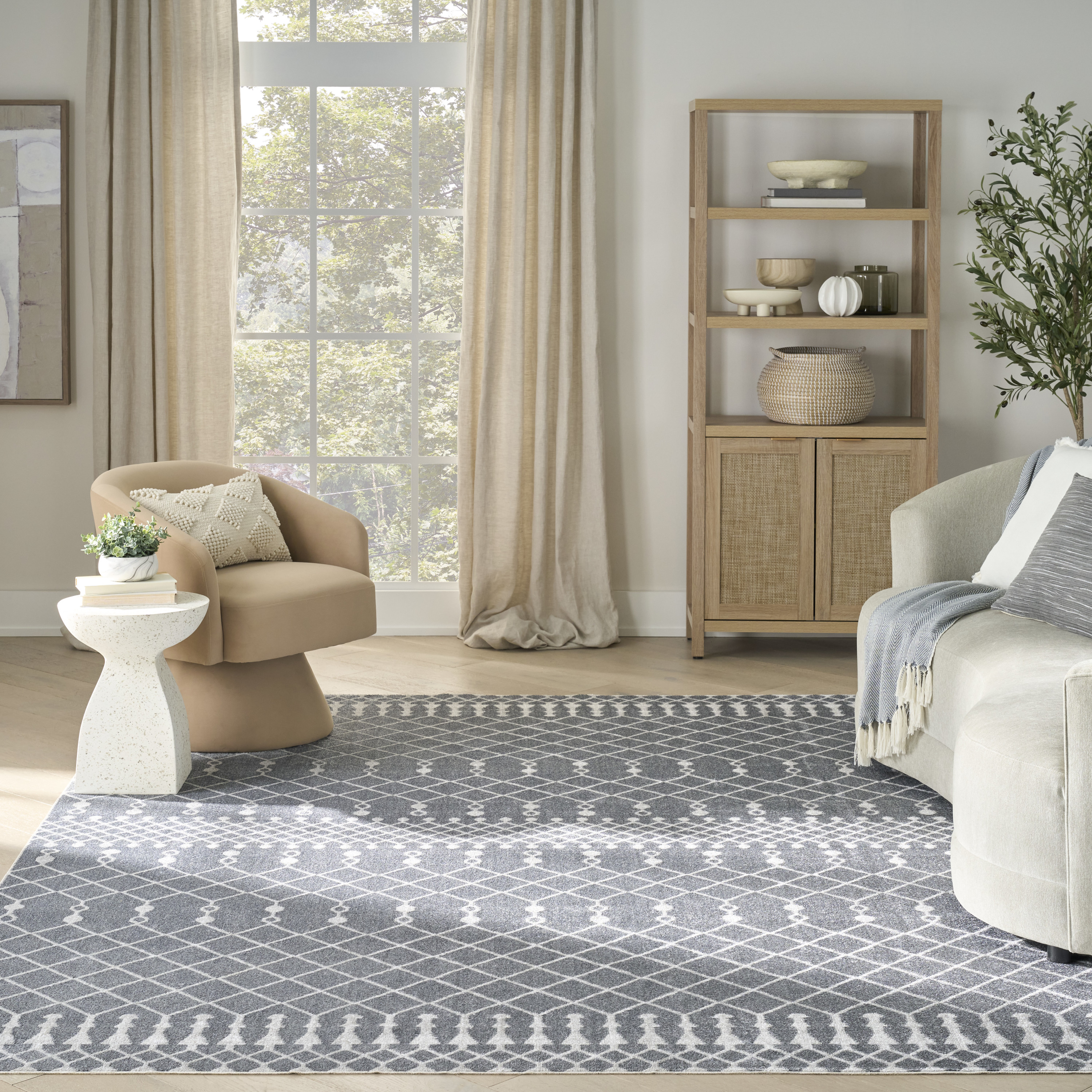 Nourison Astra Machine Washable 6'7" x 9' Denim Bohemian Indoor Rug