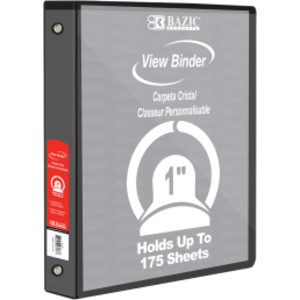 3-Ring View Binder with 2 Pockets, 1", Black