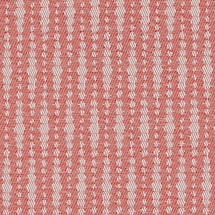 Coral-and-white woven fabric with alternating narrow vertical stripes and small chevron-like texture; lying flat and tightly woven, evenly lit in a close-up, studio-style view.