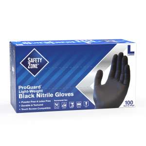 Supply Source, Safety Zone®, Medical Grade Gloves, Nitrile, 5.3 mil, Powder Free, L, Black