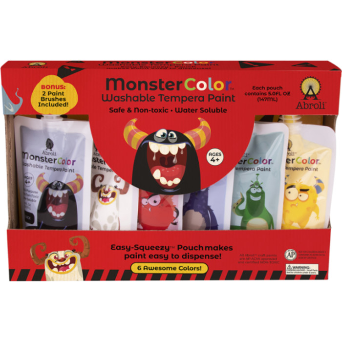 MonsterColor Washable Tempera Paint, 5 oz., 6-Pack