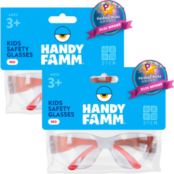 Kids Safety Glasses, Clear Lens, STEM & DIY Projects, Red, Pack of 2