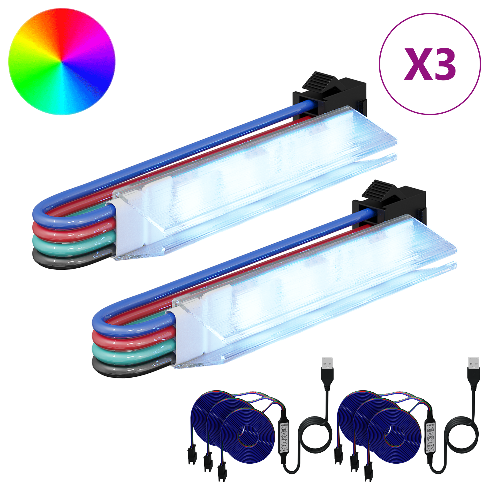 vidaXL LED Streifen 2 pcs Schwarz und Mehrfarbig 1745 mm – Bild 3