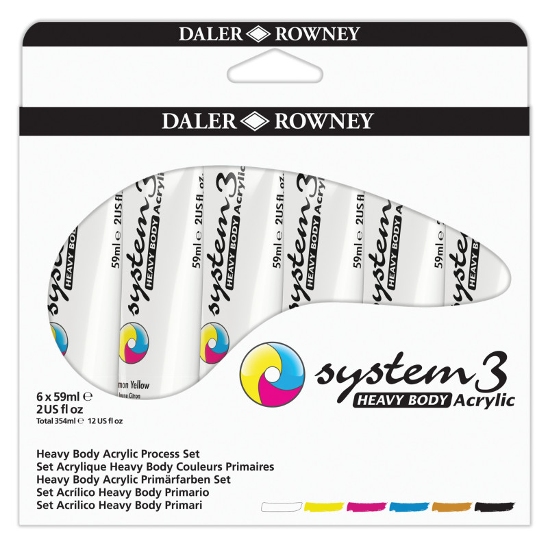 System3 Acrylic Paint, Heavy Body, Starter Set, Assorted Colors, 59ml, 6 Pieces