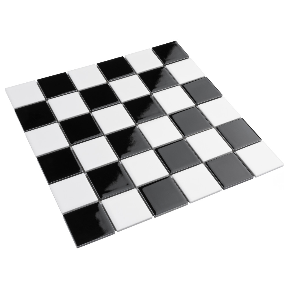 Metro Quad Checkerboard Glossy Black and White 11-3/4 in. x 11-3/4 in. Porcelain Mosaic Tile
