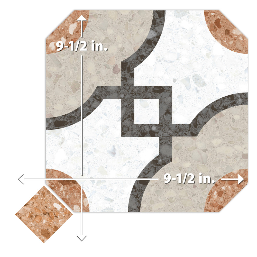 Riviera Octagon Grimaud Multicolor with Taco Rojizo 7-7/8 in. x 7-7/8 in. Porcelain Floor and Wall Tile
