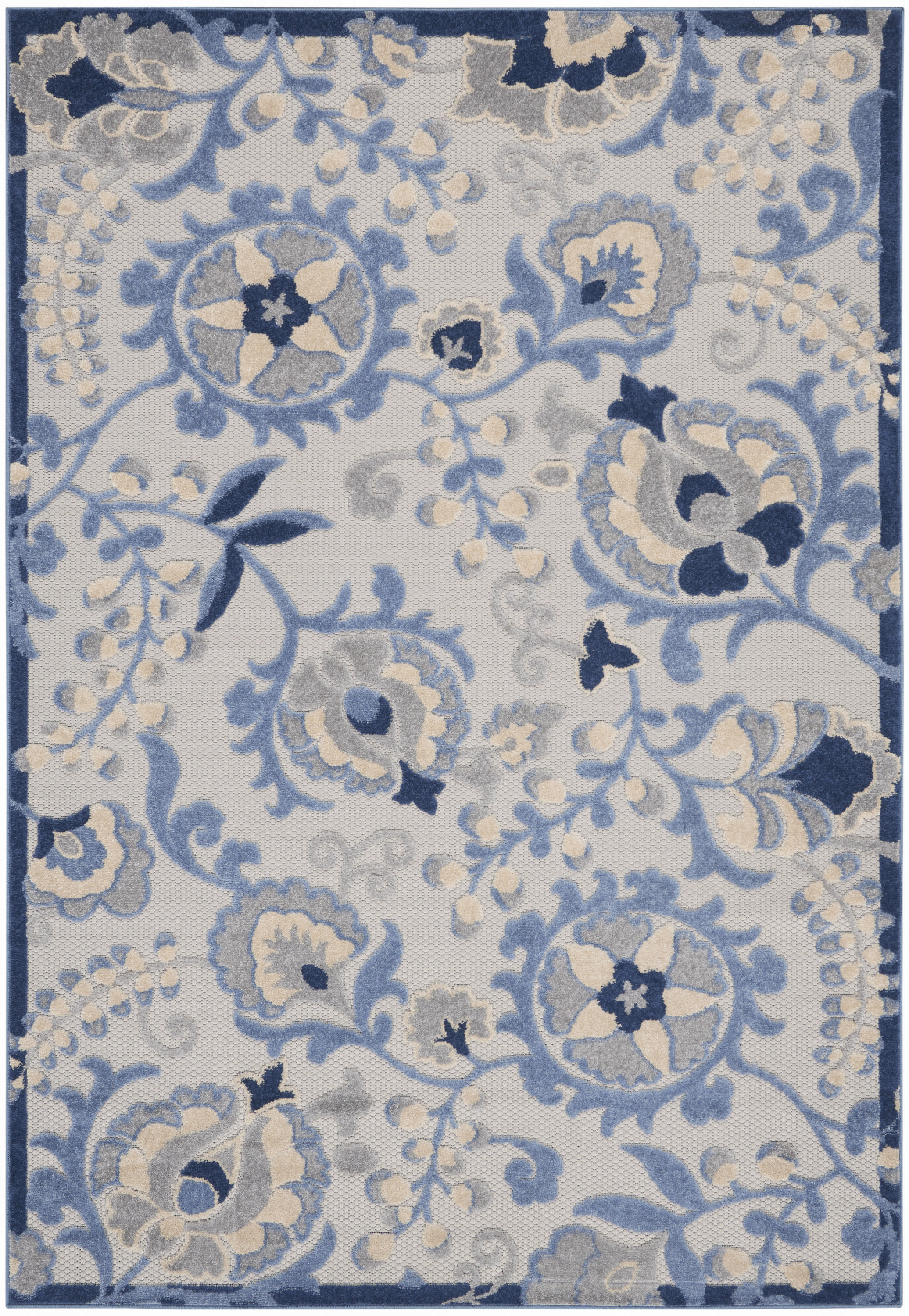 Nourison Aloha 5'3" x 7'5" Blue Grey Farmhouse Rug