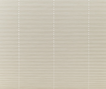 Beige horizontal cellular shades, fully closed with three vertical bead‑chain lines of small white dots; filtering soft daylight into a neutral interior, eliminating any outside view.
