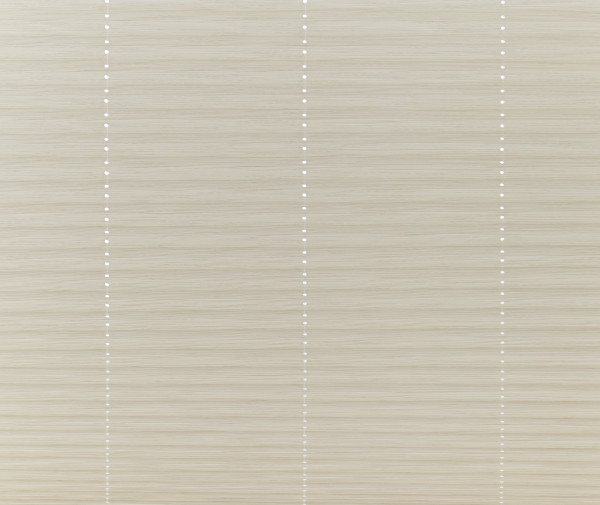 Beige horizontal cellular shades, fully closed with three vertical bead‑chain lines of small white dots; filtering soft daylight into a neutral interior, eliminating any outside view.