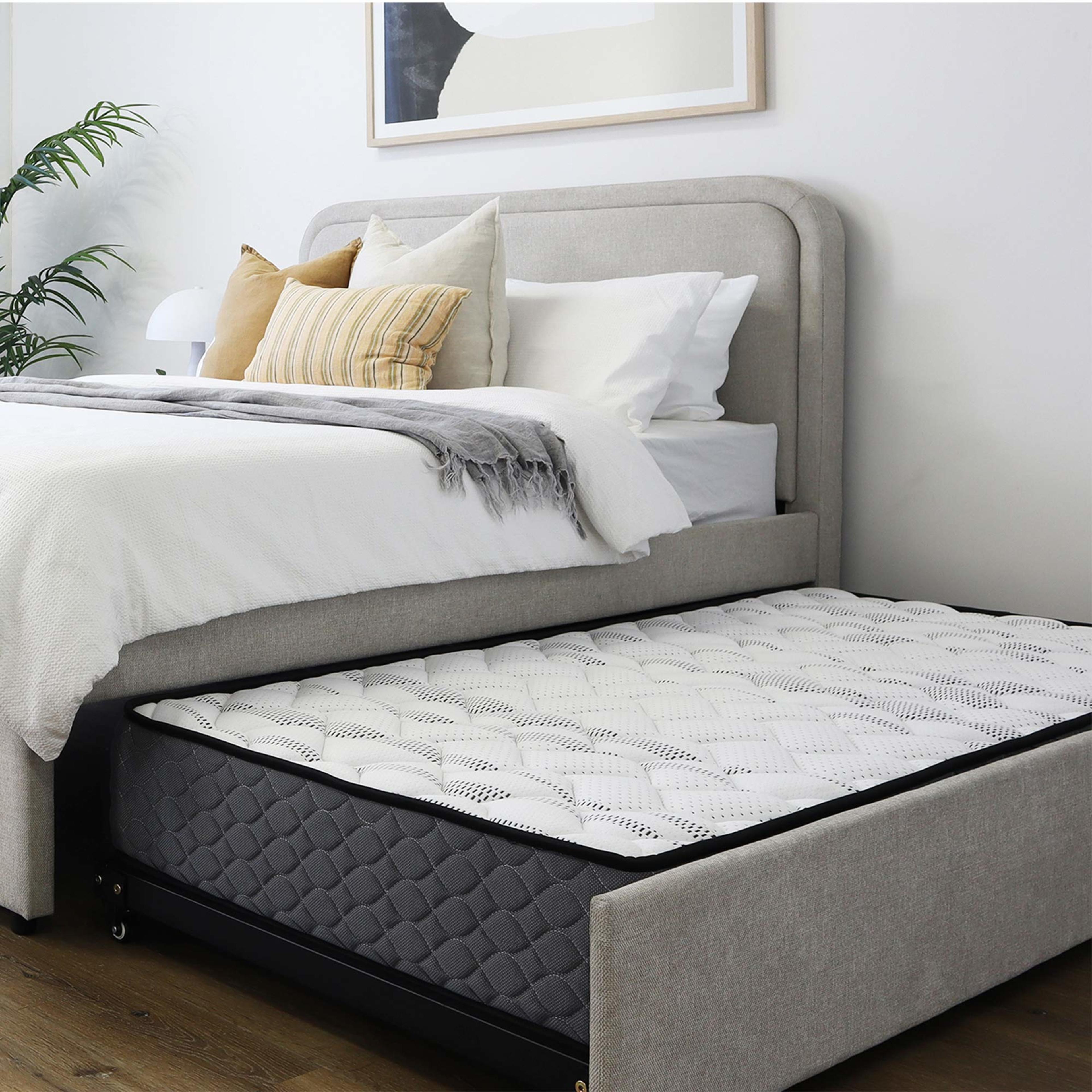 Lifestyle image of the  Eden Bed Frame, Trundle Base, Natural from Forty Winks