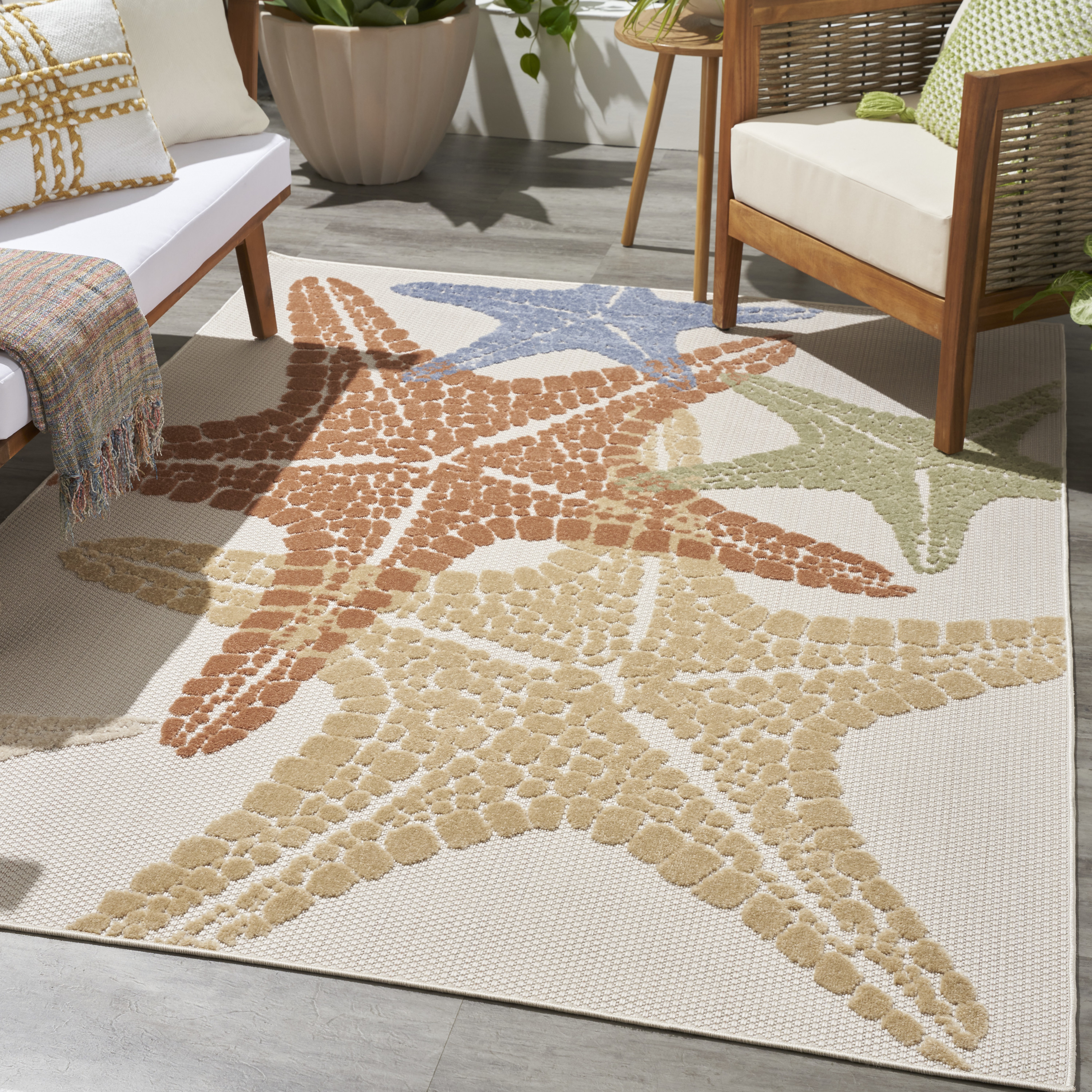 Nourison Aloha 6' x 9' Ivory Multicolor Outdoor Rug