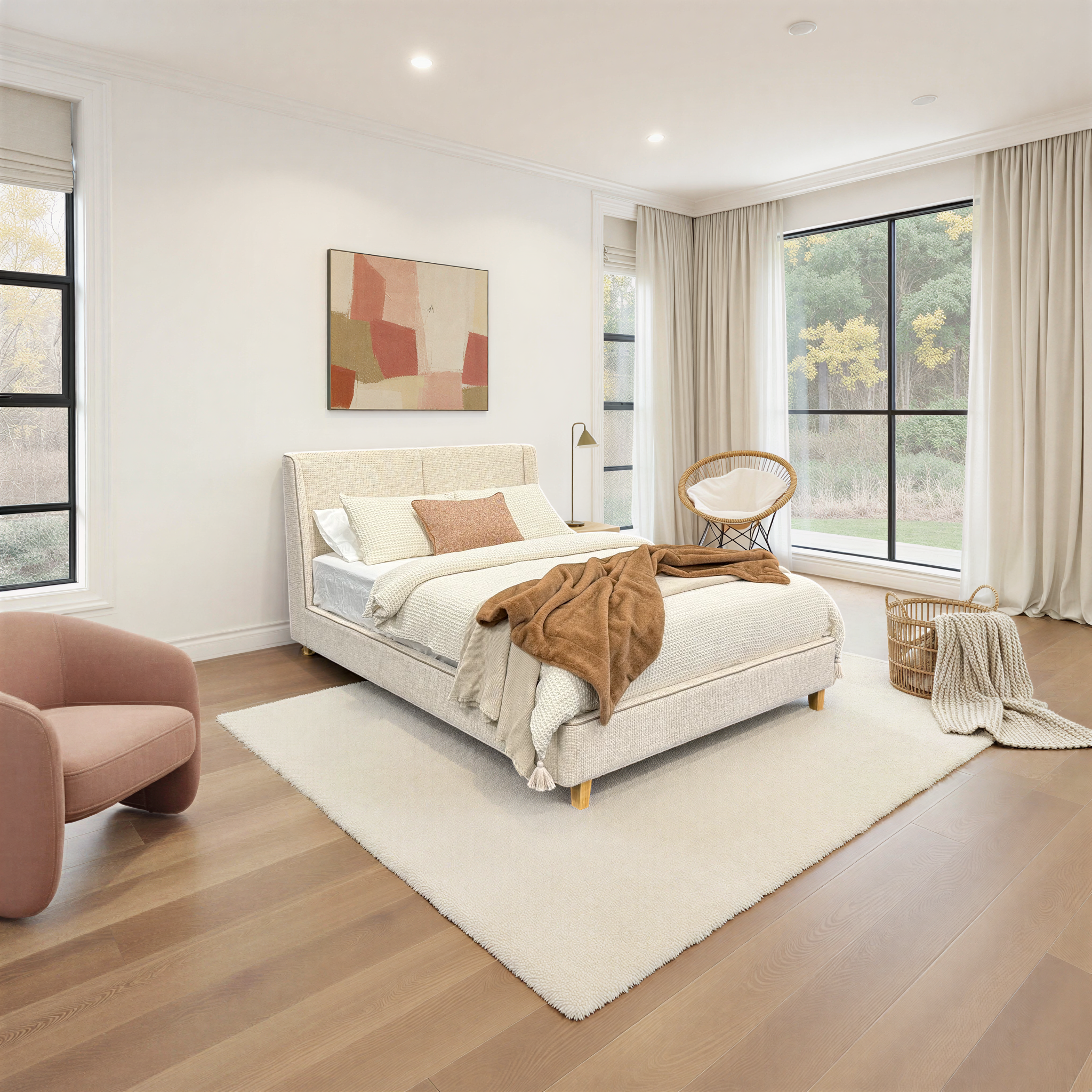 Lifestyle image of the  Sandy Bed Frame, Biscuit from Forty Winks