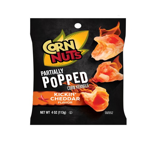 CORN NUTS(R) Partially Popped Kickin' Cheddar, 3oz Pack of 12 . C1CB - Front Center Inner Pack (Hi Res)