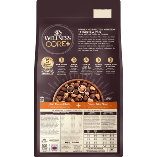 Wellness CORE+  Large Breed Chicken & Turkey Recipe back packaging