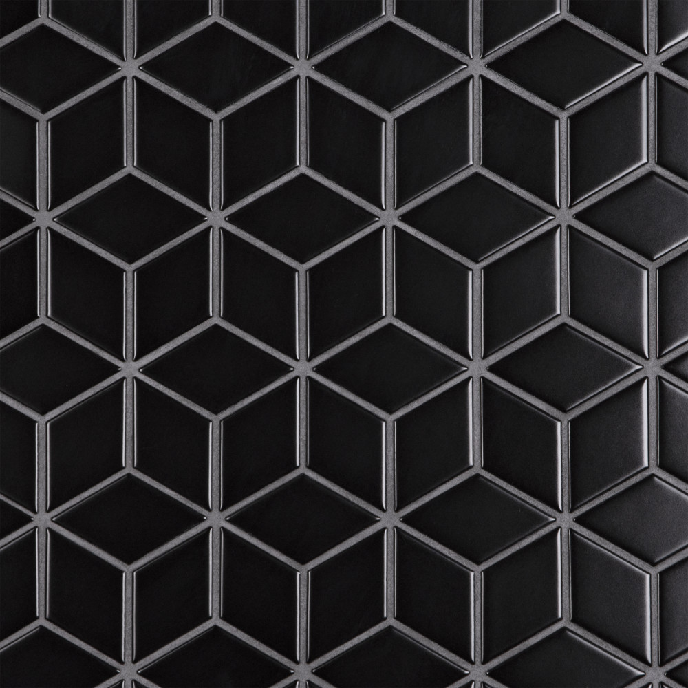 Metro Rhombus Matte Black 10-1/2 in. x 12-1/8 in. Porcelain Mosaic Tile