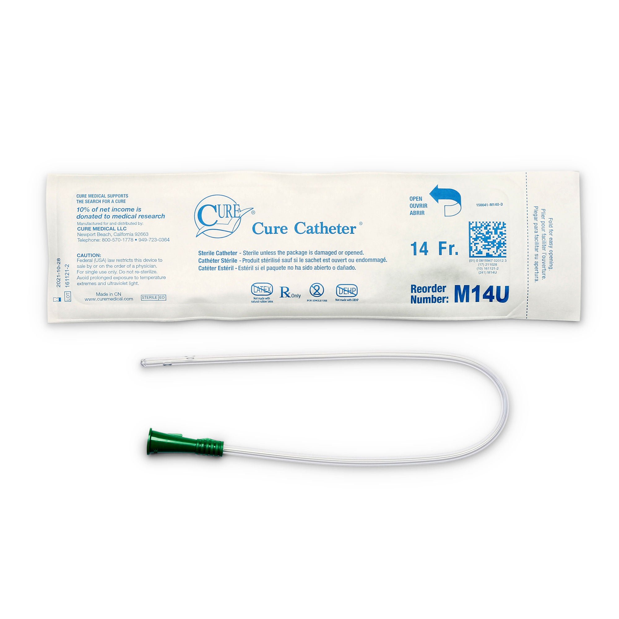 Cure Catheter™ Urethral Catheter, 14 Fr., Male, Straight