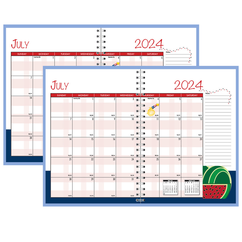 Academic Seasonal Monthly Calendar Planner, 12 Months July-June, 7" x 10", Pack of 2