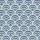 Blue fan-shaped motifs repeat in staggered rows, forming scalloped, wave-like arches; each fan shows concentric semicircles and a dot, printed on a light beige, textured background like wallpaper.