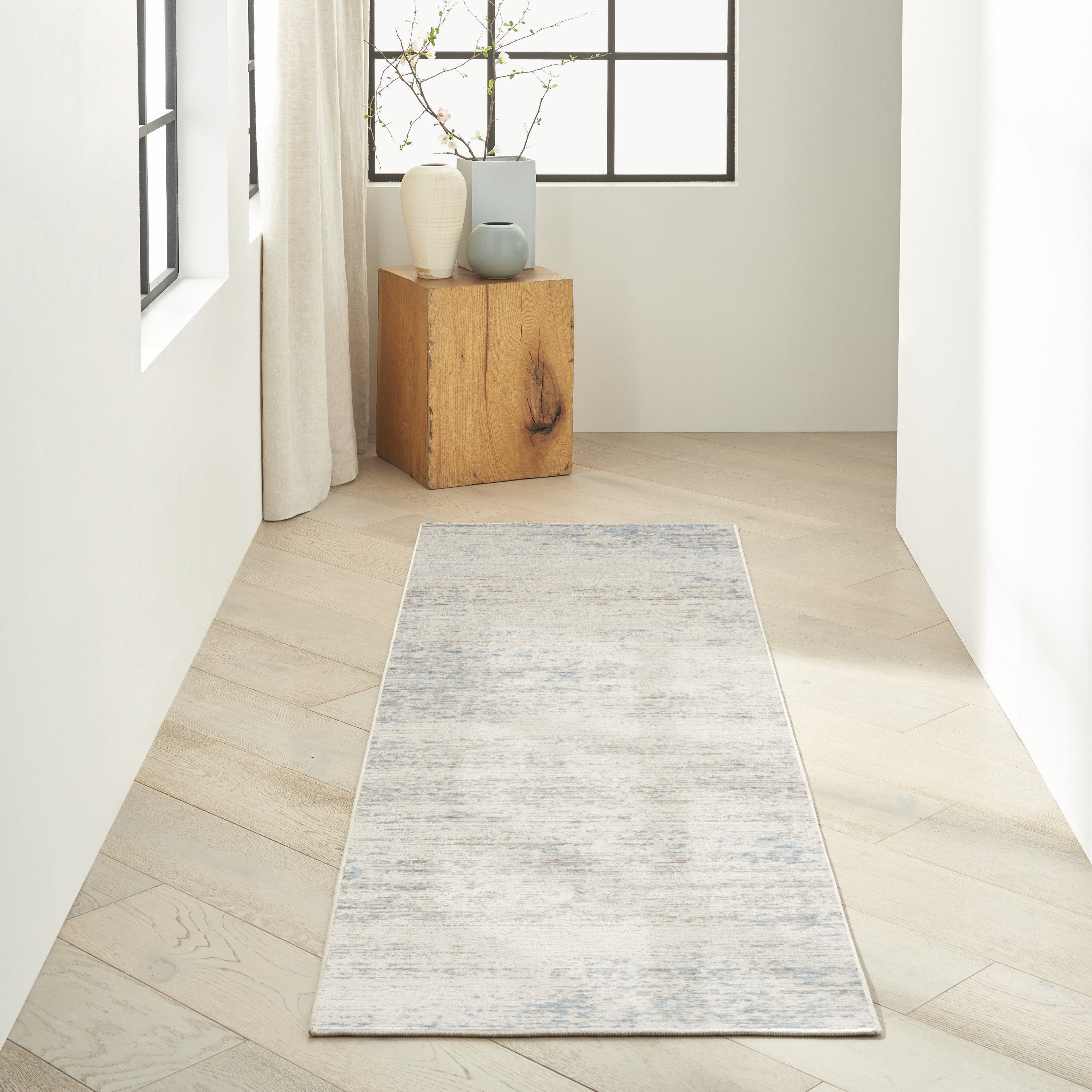 Calvin Klein CK029 Captivating 2'3" x 7'3" Cream Blue Modern Indoor Rug