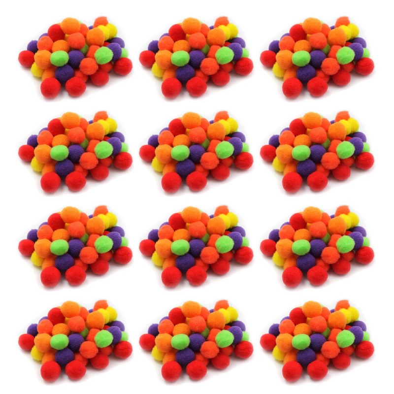 Pom-Poms 1", Assorted Hot Colors, 50 Per Pack, 12 Packs