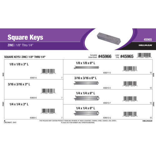 Zinc Long Square Keys Assortment (1/8
