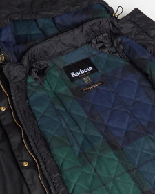 Long Cannich Waxed Jacket Black-Black Sage Tartan
