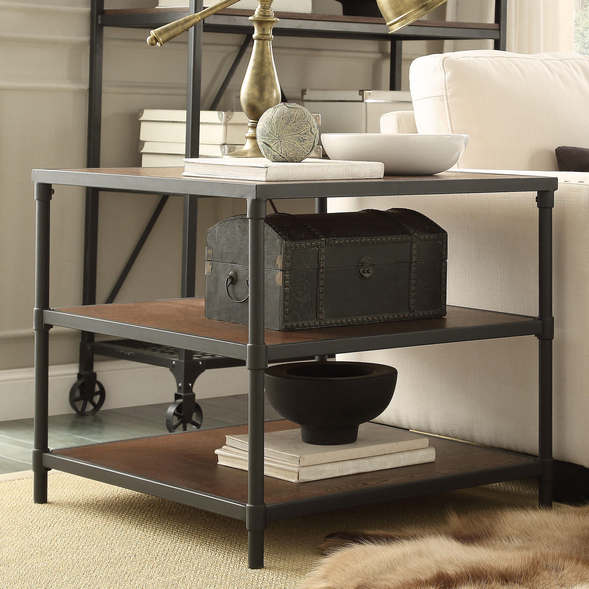 Industrial Rustic Pipe Frame Accent End Table