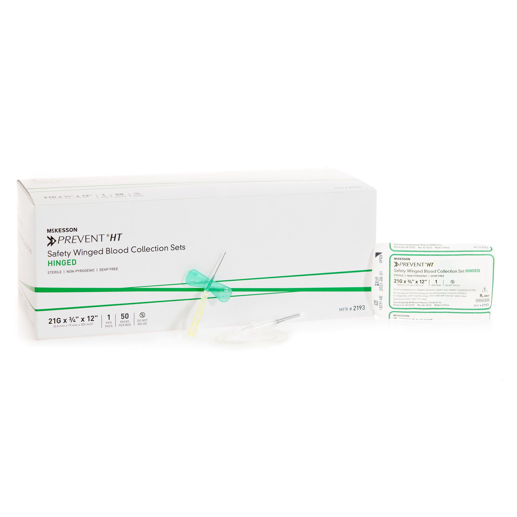 McKesson Prevent® Blood Collection Set, 21 Gauge, ¾-inch needle length