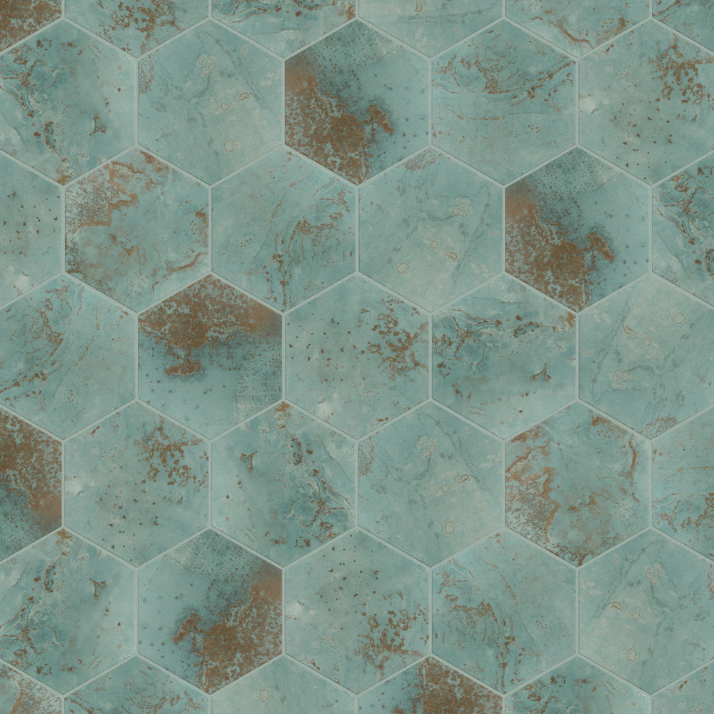 Zinc Hex Green 9.88x11.25 Hexagon Porcelain Floor and Wall Digital Pattern