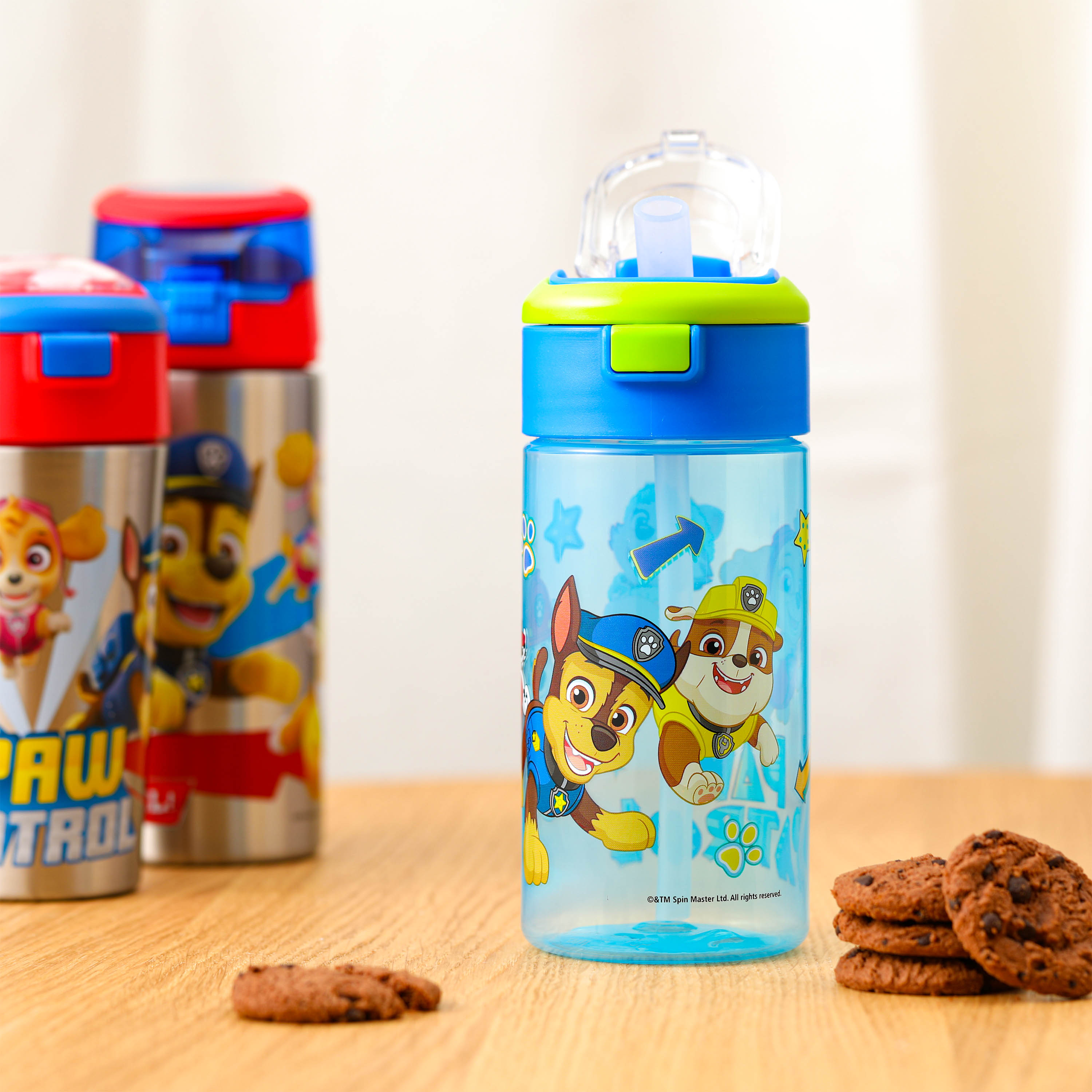 Paw Patrol 18 ounce Reusable Plastic Water Bottle with Push-button lid, Chase, Marshall & Rubble slideshow image 2