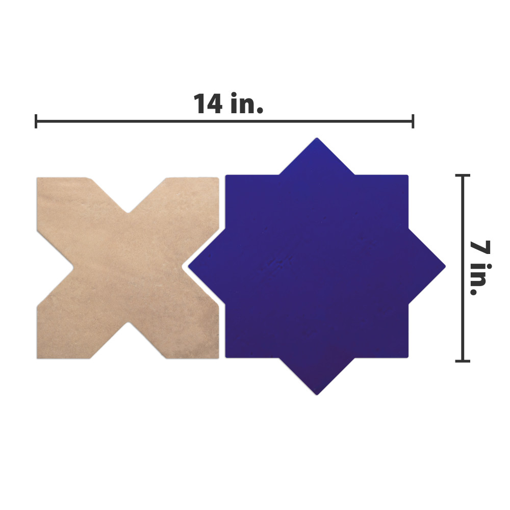 Argile Star Blu with Cotto Cross 7 in. x 14 in. Porcelain Floor and Wall Tile