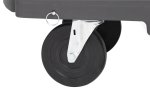 Flatbed utility dolly in dark gray with 5” casters and straps