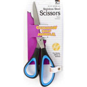 Stainless Steel Scissors with Cushion Grip Handle, 8-1/4" Straight, Blue/Black