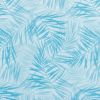 Light-blue fabric or wallpaper patterned with overlapping turquoise palm fronds; print repeats across a flat surface, suggesting a tropical-themed wall or textile under diffuse light.