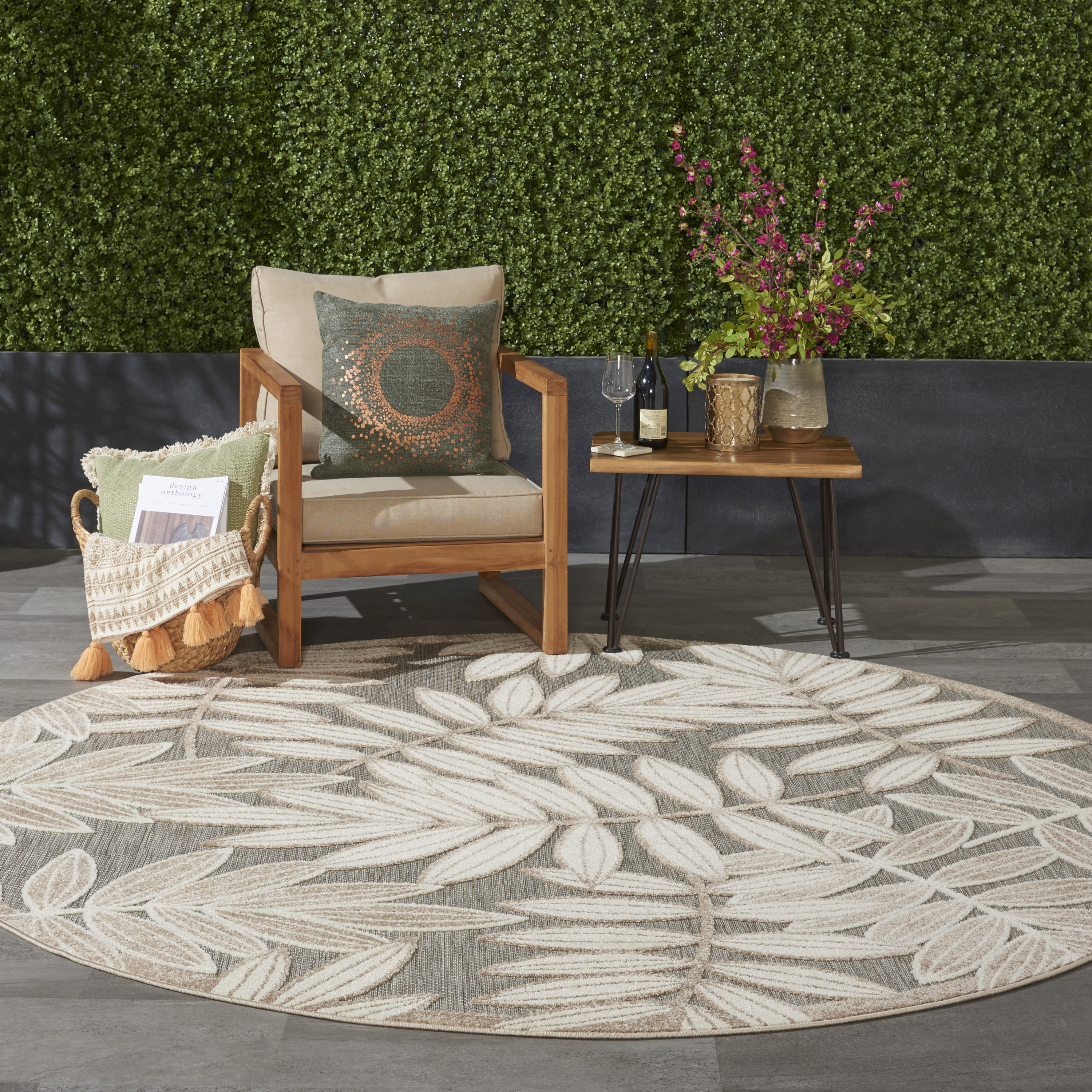 Nourison Aloha 7'10" x Round Natural Tropical Rug