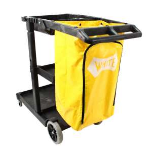 Impact, White, Janitor's Cart with 25 Gallon Vinyl Bag, Black/Yellow