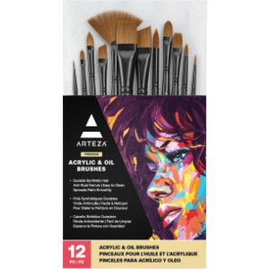 Acrylic and Oil Paint Brush Set with 12 Assorted Brush Shapes and Sizes