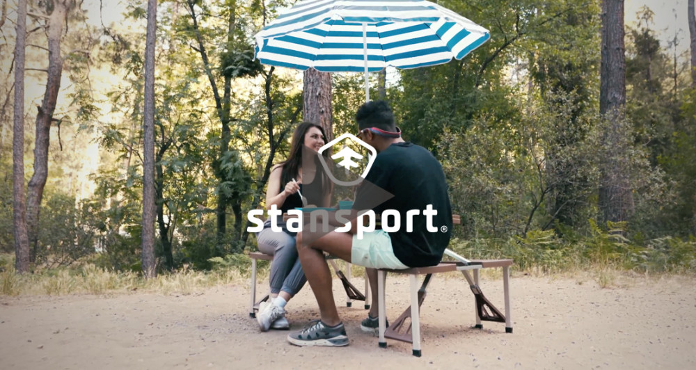 Stansport Folding Picnic Table with Umbrella, Aluminum Frame, Multiple