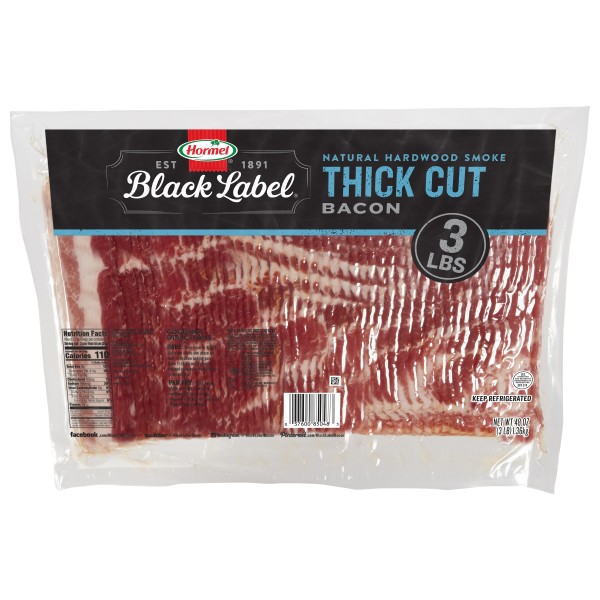 HORMEL(r) BLACK LABEL(r) Bacon, Thick Sliced, 12/3 lb . C1N1 - Front No Plunge In Package (Hi Res)