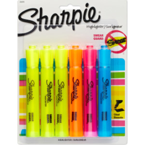 Tank Style Highlighters, Chisel Tip, Assorted Colors, Pack of 6