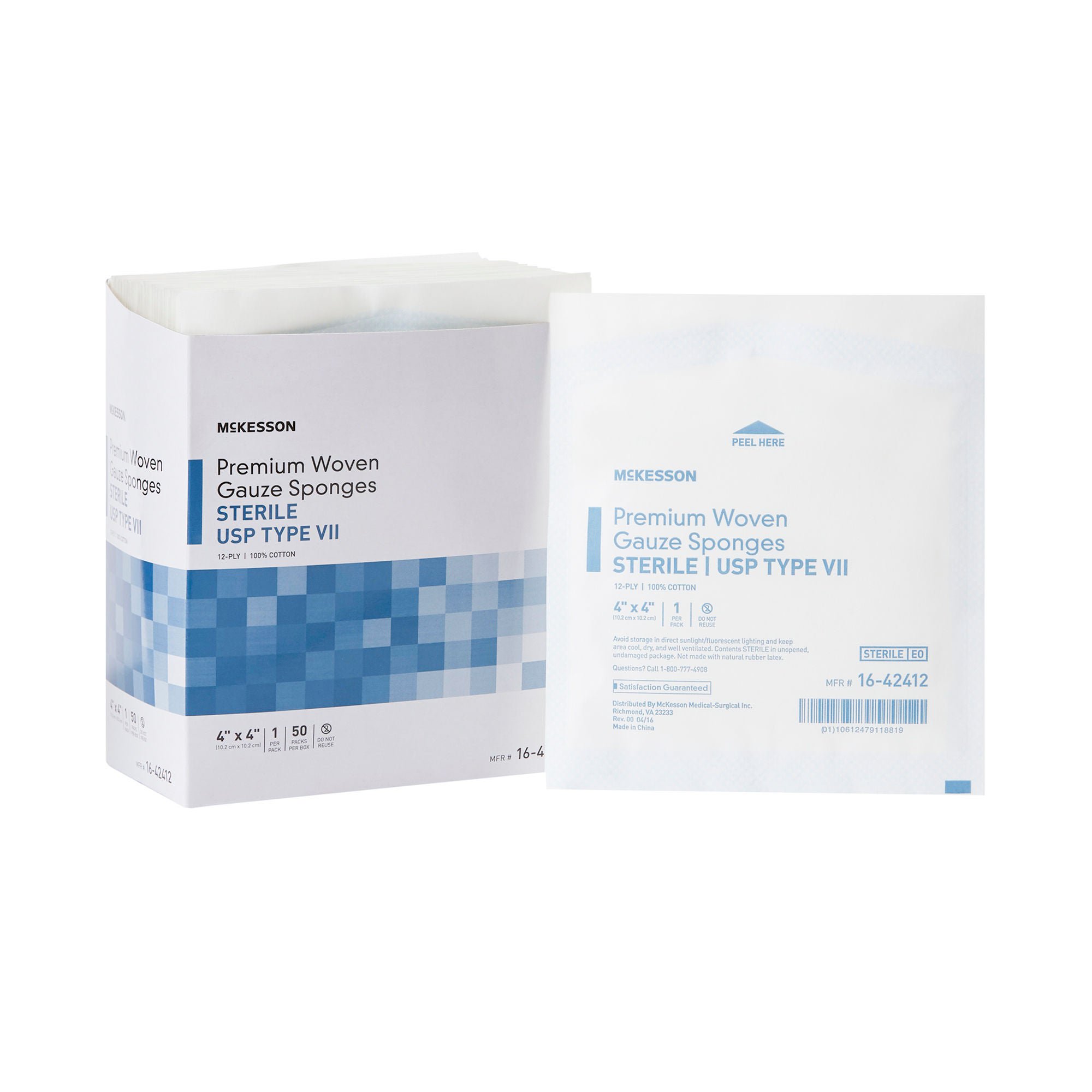 McKesson Sterile USP Type VII Gauze Sponge, 4 x 4 Inch, 12-Ply
