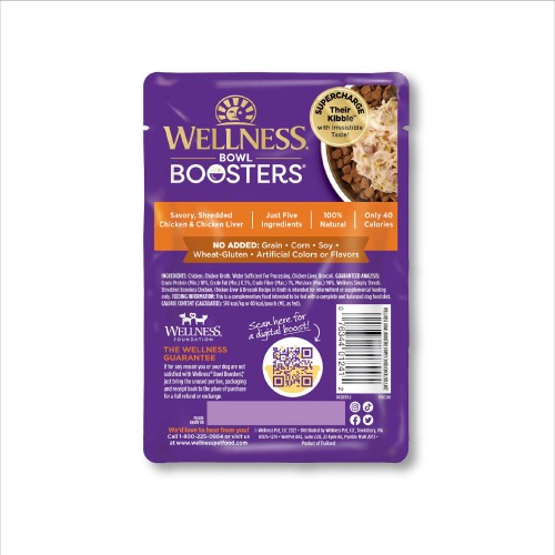 Wellness Bowl Boosters Simply Shreds Chicken Liver & Broccoli back packaging