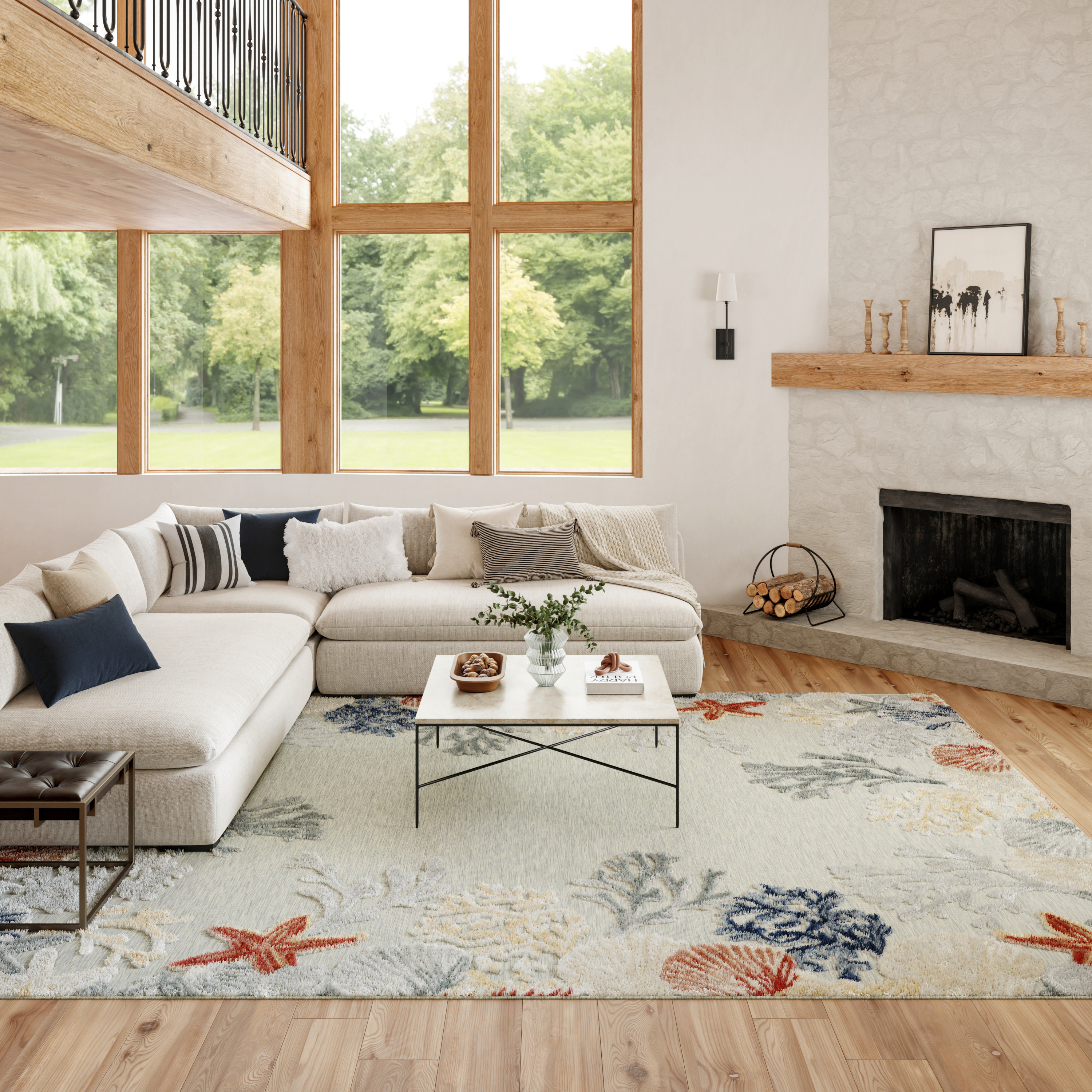 Nourison Suncoast 9' x 12' Grey Multicolor Coastal, Nautical & Beach Rug
