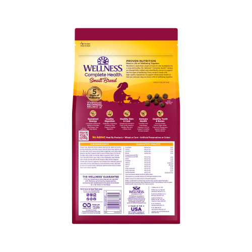 Wellness Complete Health  Small Breed Puppy Turkey, Salmon & Oatmeal back packaging