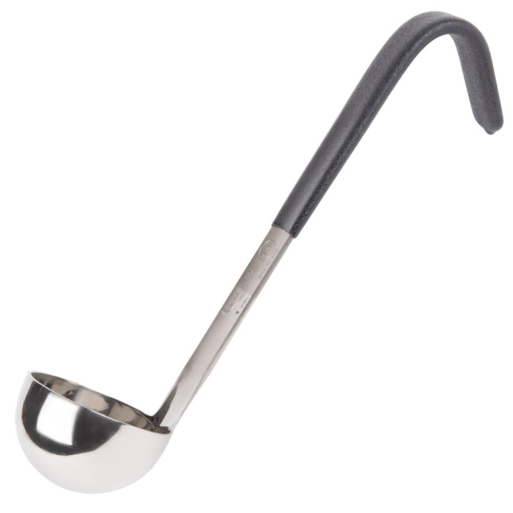 1-ounce one-piece heavy-duty stainless steel ladle with short Kool-Touch® handle